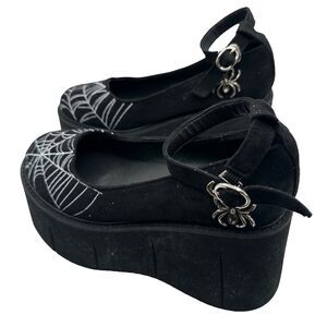 Gdgydh Women's Black‎ Platform Spiderweb Block Heels Goth Cosplay Retro Sz 7
